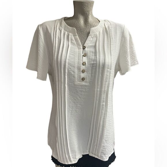 Coco + Carmen Savanna white, half button down, flutter sleeve size S/M - Picture 1 of 7